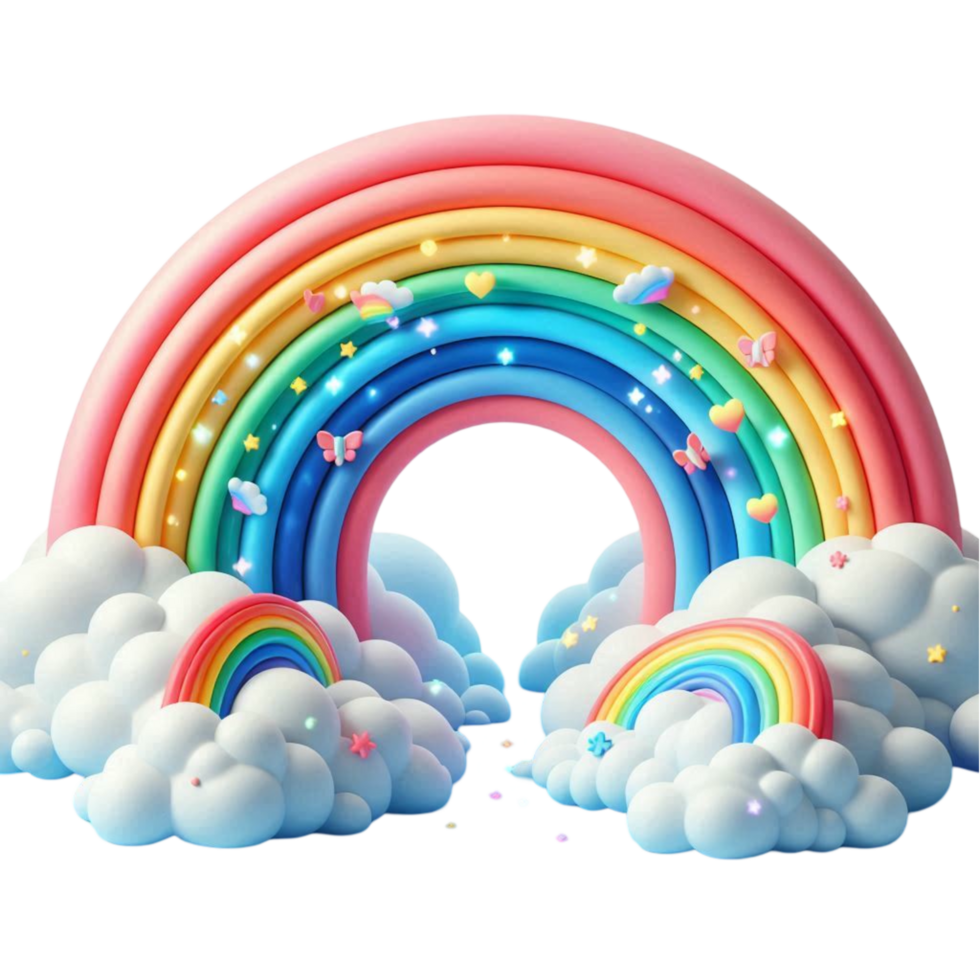 Vibrant Rainbow Over Fluffy Clouds png