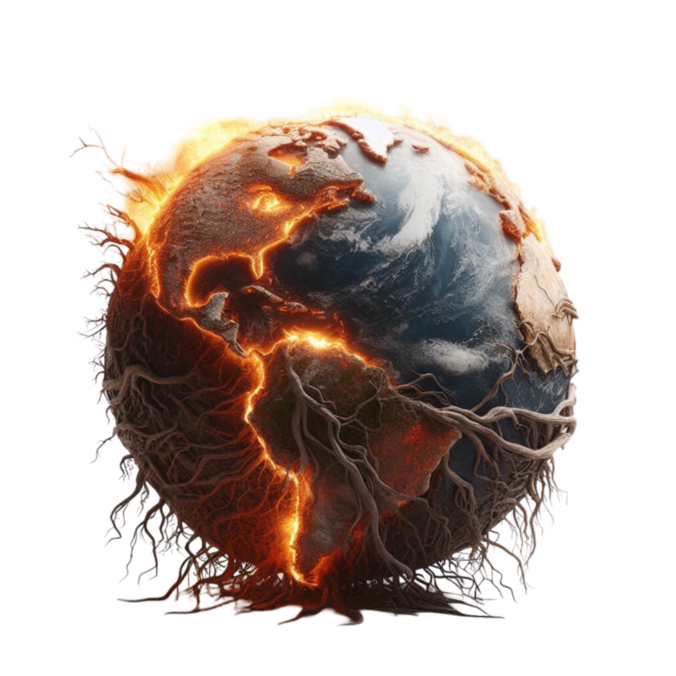 Burning Earth with Fiery Lava Cracks png