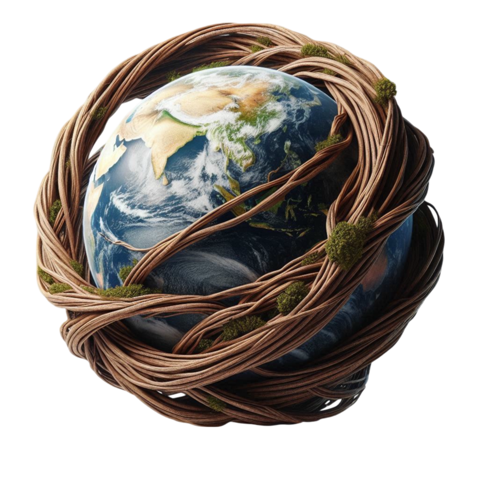 Earth Wrapped in Twisted Wooden Vines png