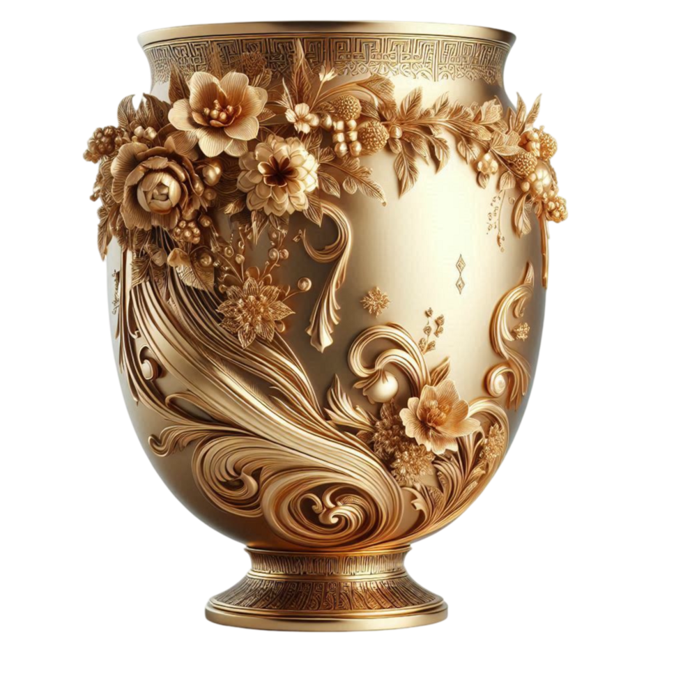 Golden Ornate Vase with Elegant Detailing png