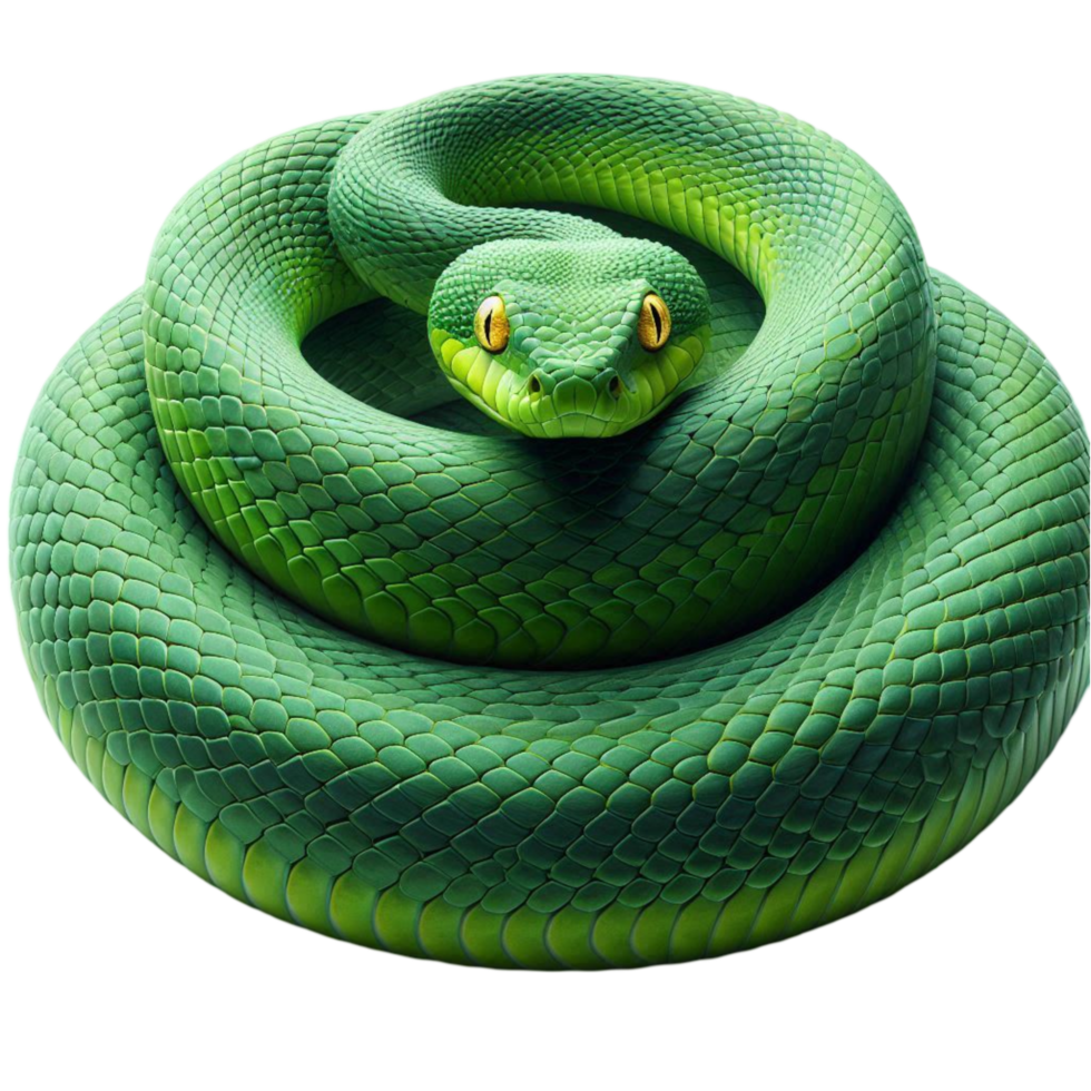Coiled Green Snake with Intense Gaze png