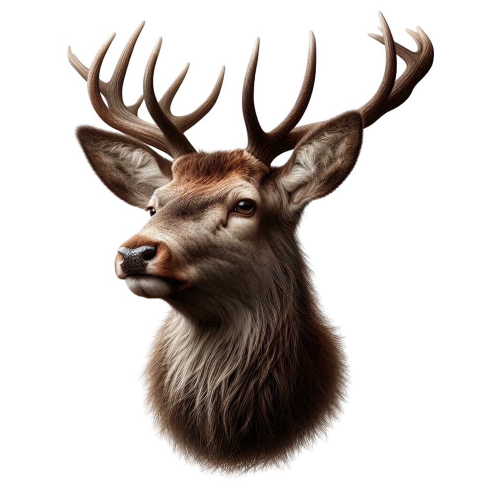 Stag with Large Antlers in Detailed Rendering png