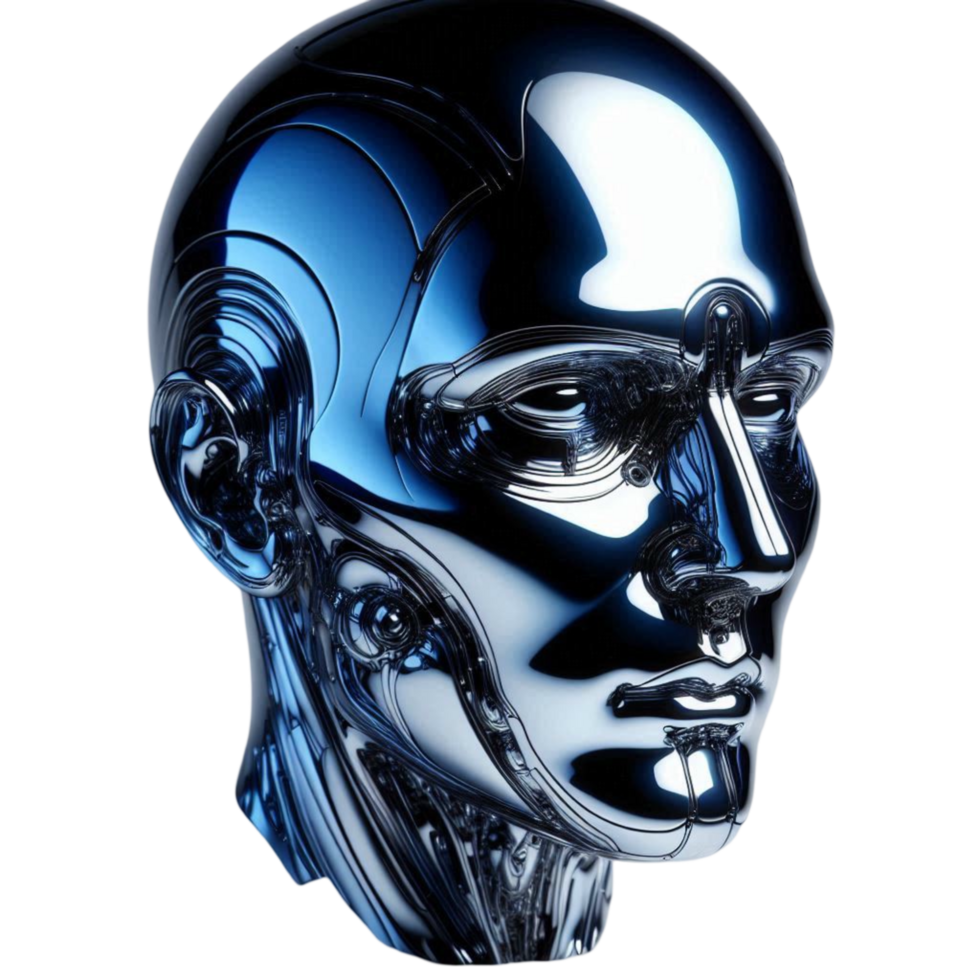 Futuristic Metallic Cybernetic AI Robot Head png
