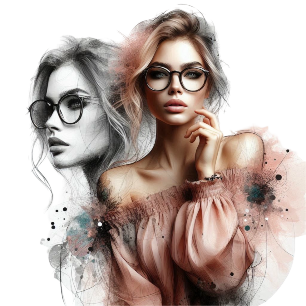 Double Exposure Artistic Portrait Woman png