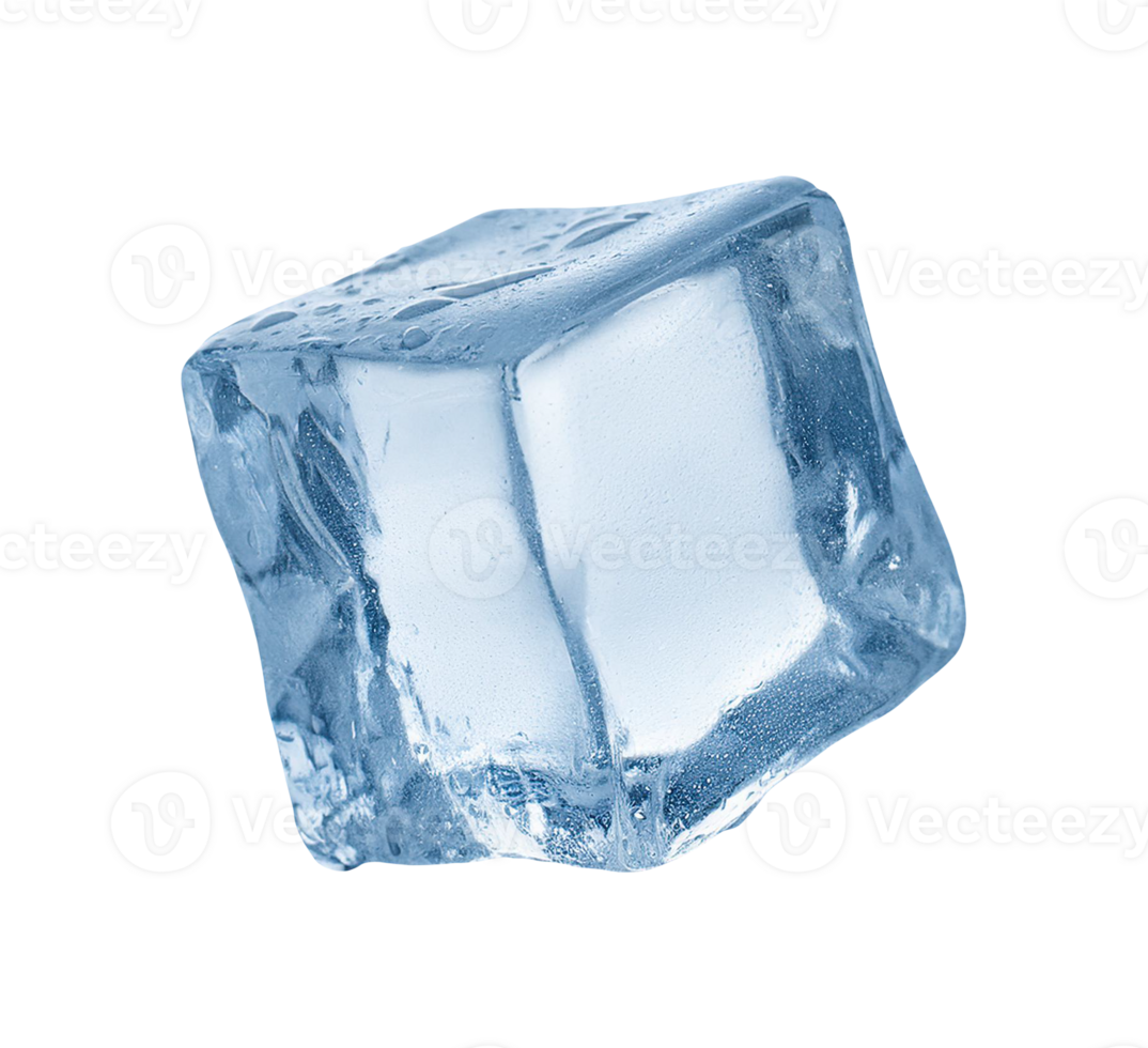 A water ice cube is shown on a transparent background png