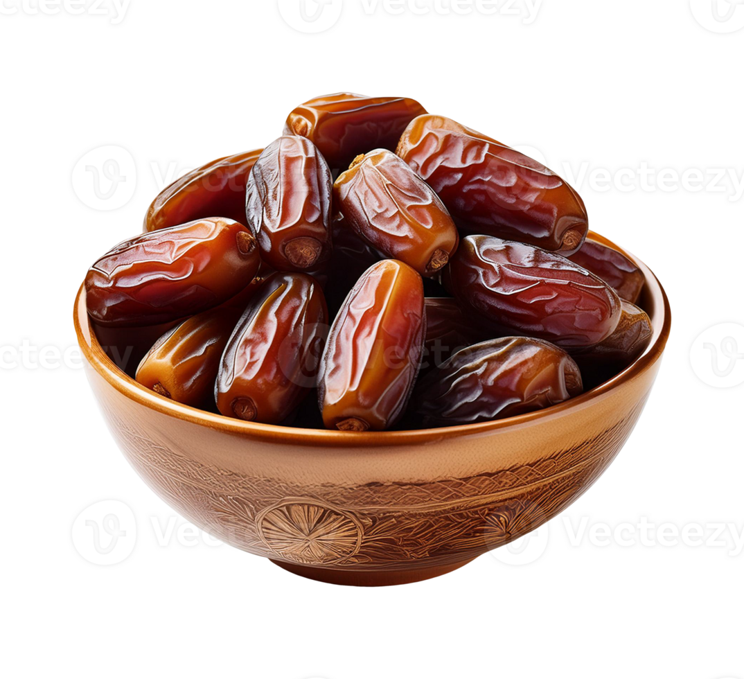 A bowl of delicious dry dates isolated png