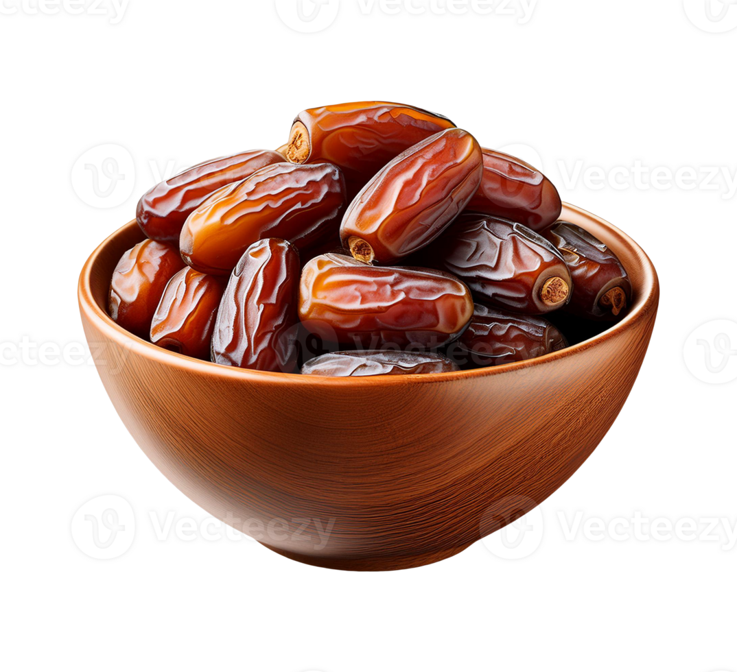 A bowl of dry dates on a transparent background png