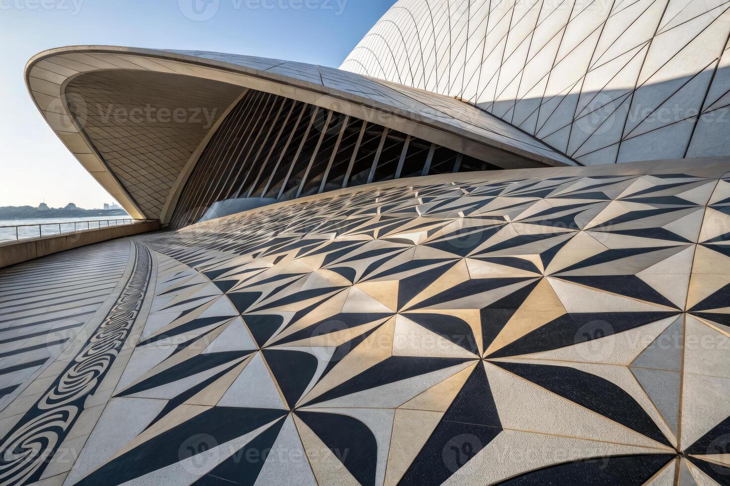 Architectural beauty of a modern structure with intricate patterns and stunning curves photo