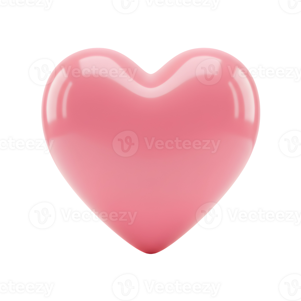 Glossy 3D Pink Heart with Reflective Surface Isolated on Transparent Background png
