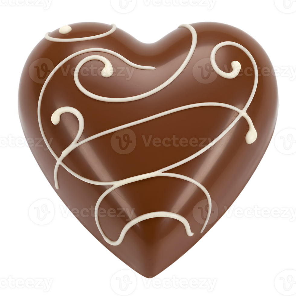 Isolated Heart Shaped Chocolate with Decorative White Swirls on Transparent Background png