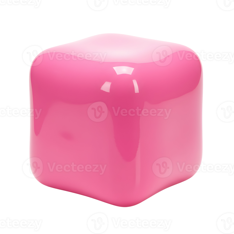 Glossy Pink Rounded Cube Isolated on Transparent Background png