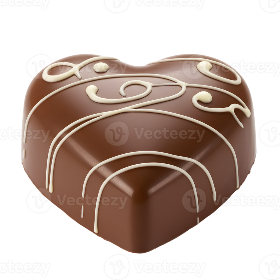 Delicious Milk Chocolate Heart with Elegant White Chocolate Patterns on Transparent Background png