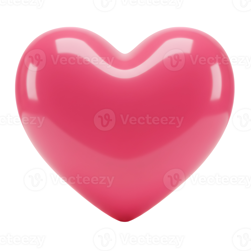 Vibrant 3D Pink Heart, Glossy and Romantic Design on Transparent Background png