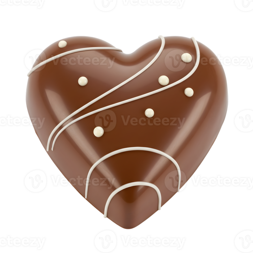 Luxury Heart Chocolate with Swirled White Chocolate Design on Transparent Background png
