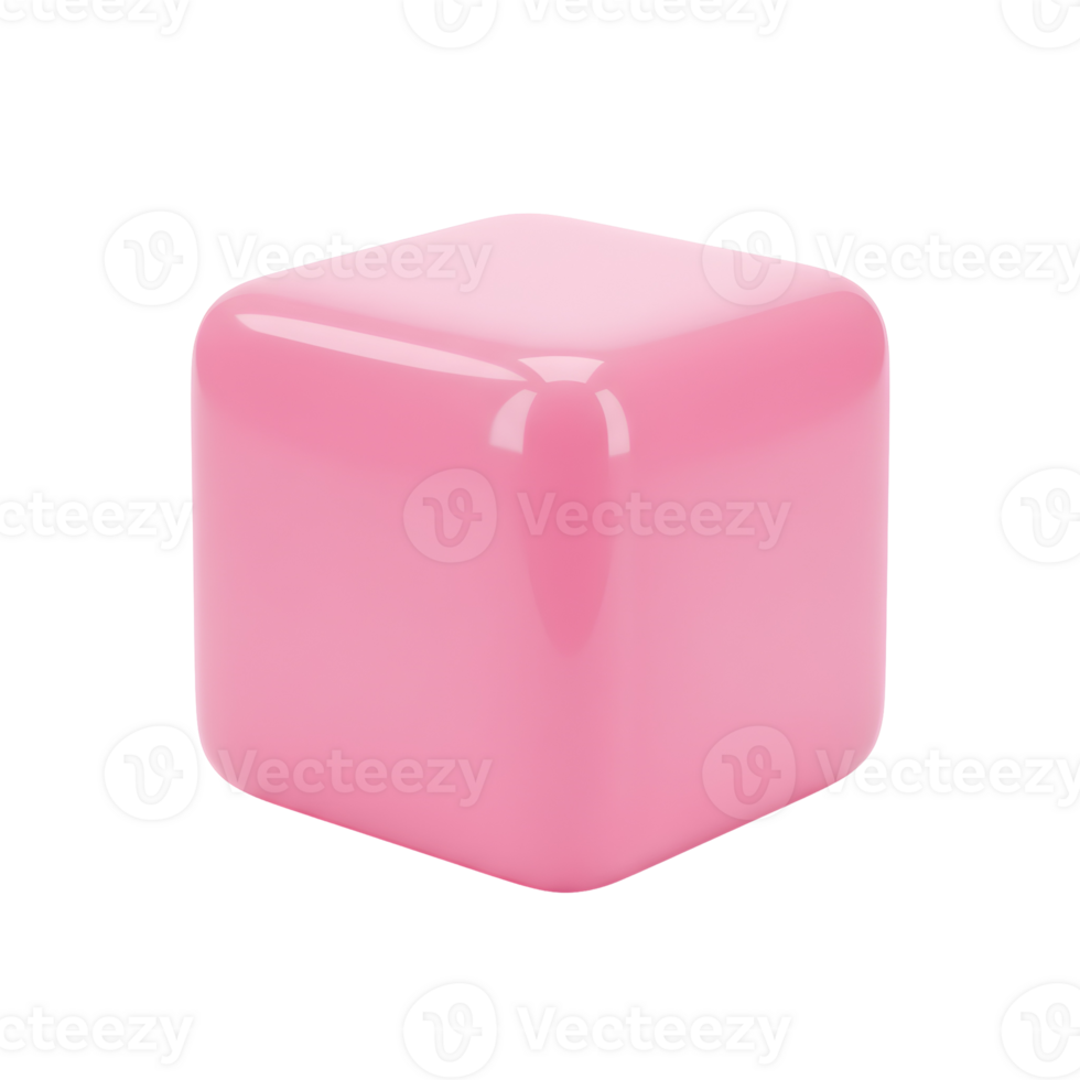 Glossy Pink Cube with Smooth Rounded Edges, Isolated on Transparent Background png