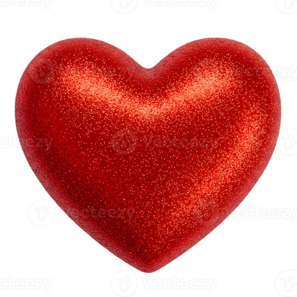 Glossy Red Valentine Heart with a Glitter Finish, Transparent Background png