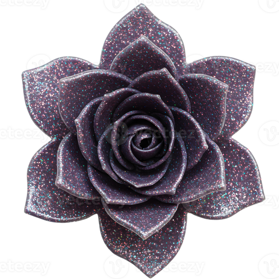 Shiny Purple Glitter Flower with a Glossy and Sparkling Finish, Transparent Background png
