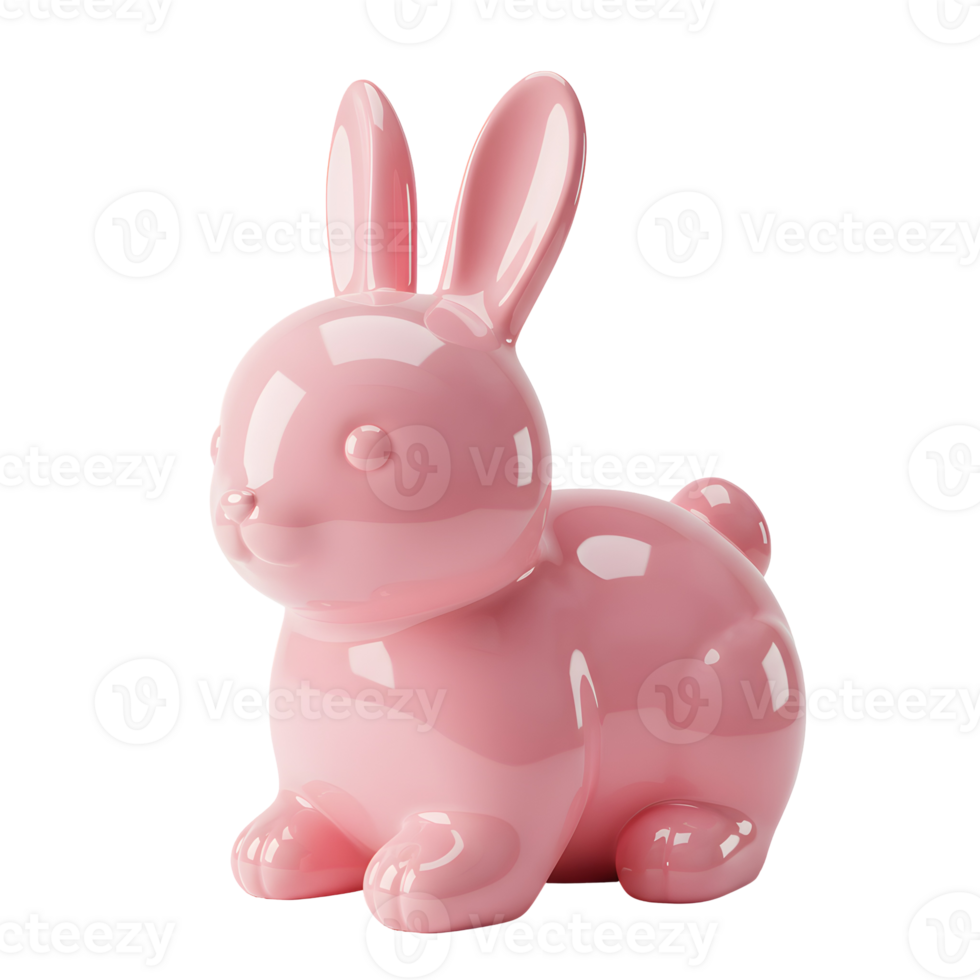 3D render of a pink glass bunny with a glossy, reflective surface, isolated on a transparent background, symbolizing innocence, Easter, and modern aesthetics png