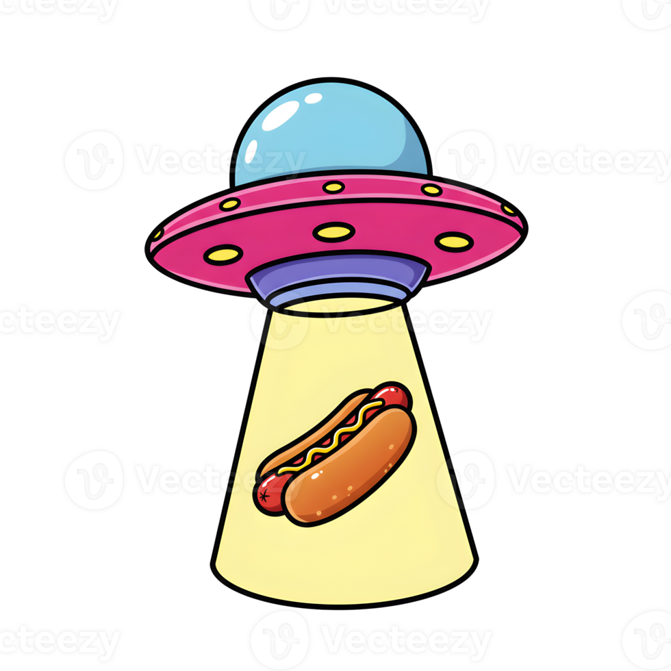 Funny Extraterrestrial Encounter with a Hot Dog Abduction Digital Artwork isolated on transparent background png
