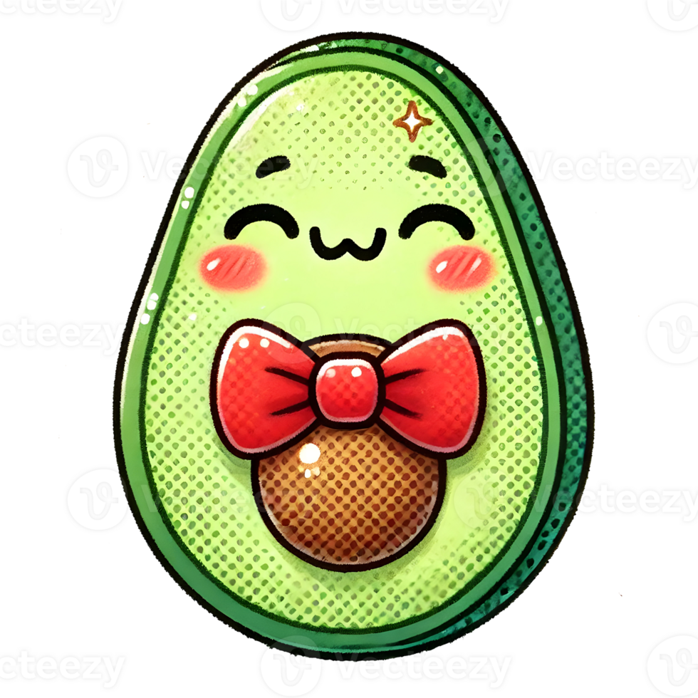 Adorable Kawaii Avocado with a Red Bow, Cute Cartoon Illustration png