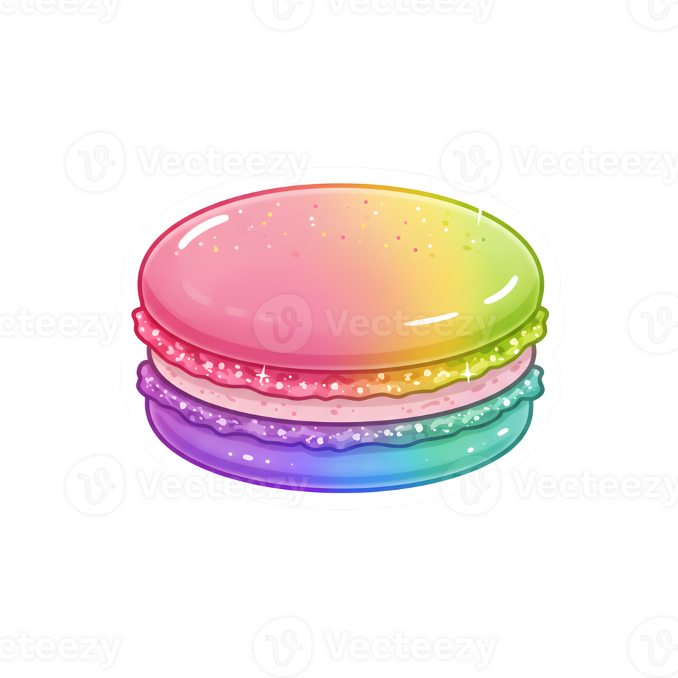 Colorful Fantasy Macaron with Shimmering Details and Pastel Layers on Transparent Background png