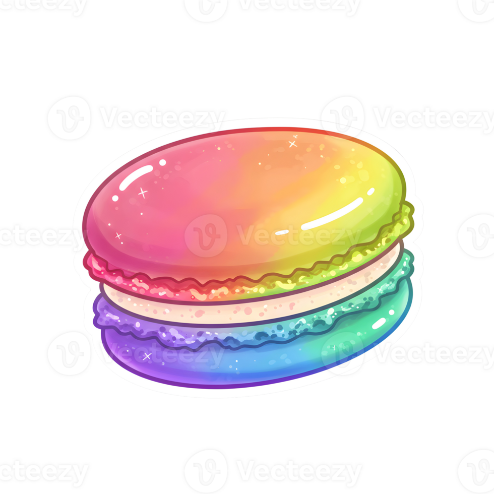 Vibrant Kawaii Macaron with Glittery Texture and Soft Gradient Colors on Transparent Background png