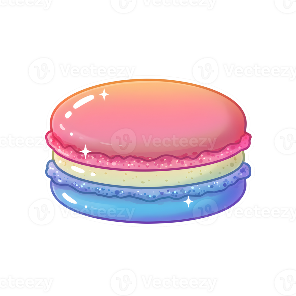 Vibrant Rainbow Gradient Macaron with Glossy Sparkle Effect on Transparent Background png