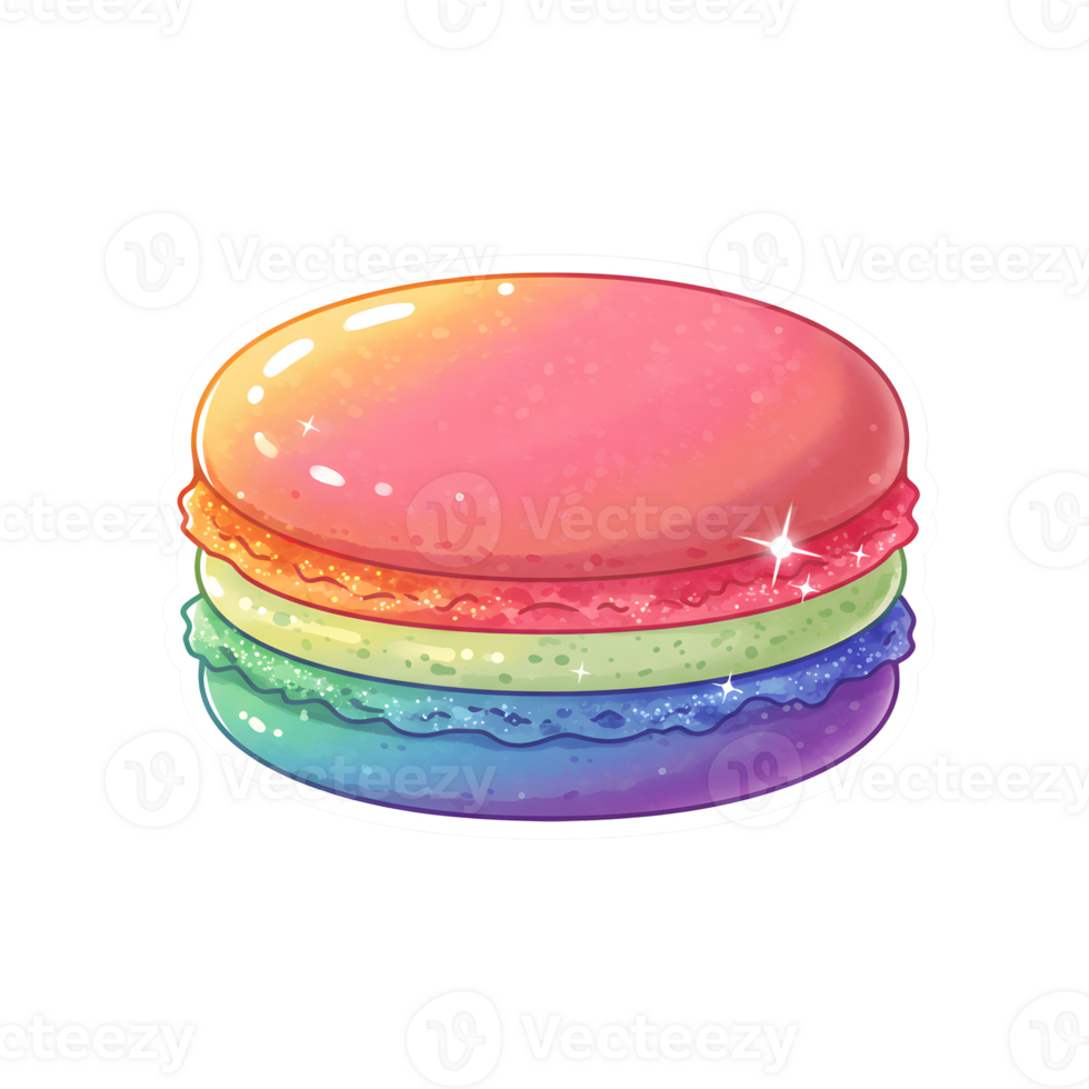 Rainbow Gradient Macaron with Glossy Sparkle Effect on Transparent Background png