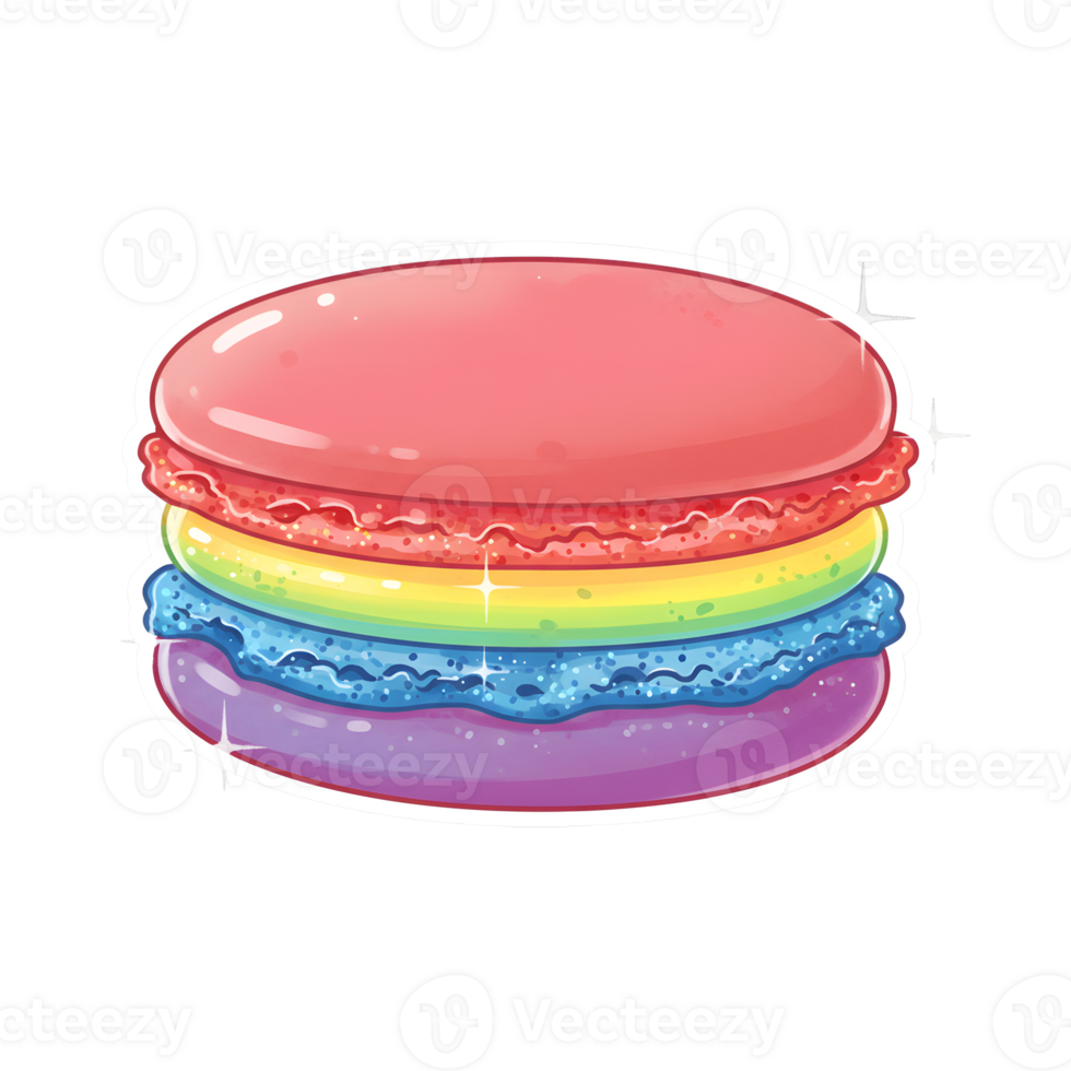 Fantasy Pastel Macaron with Vibrant Gradient Rainbow Colors and Shimmering Details on Transparent Background png