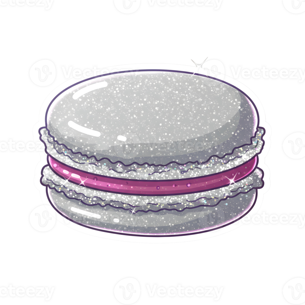 Shiny Silver Macaron with Sparkling Glitter and a Soft Pink Filling on Transparent Background png