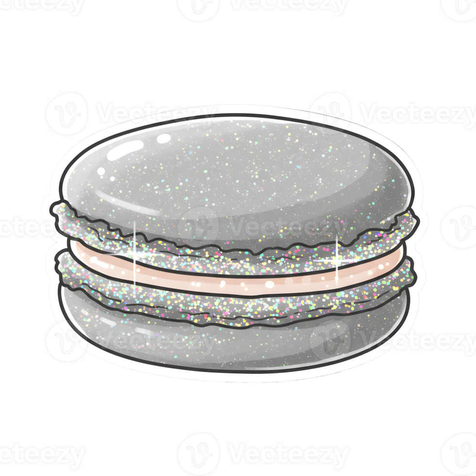 Elegant and Shiny Silver Macaron with a Sparkling Finish, Featuring a Delicate Pink Filling and a Transparent Background png