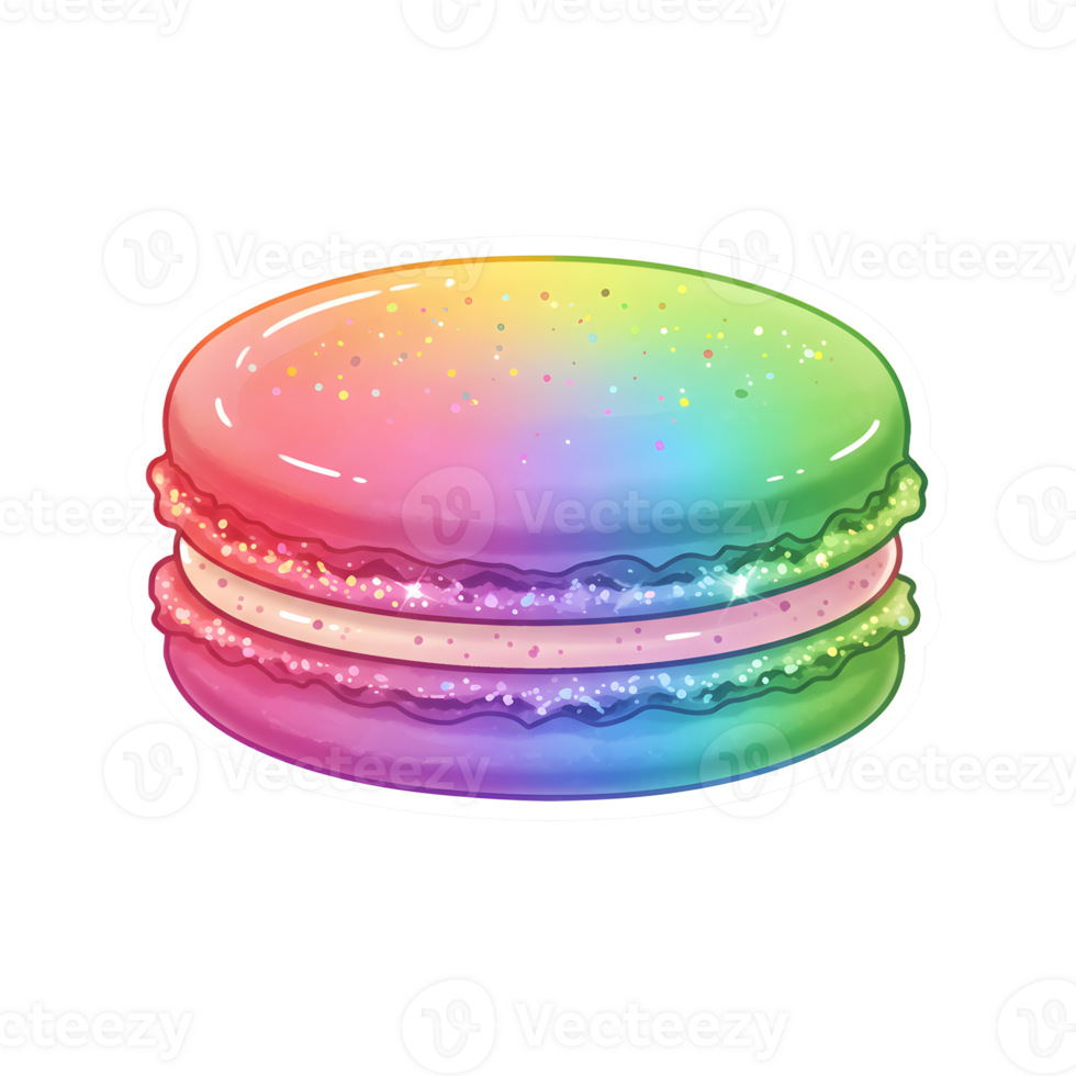 Glossy and Shiny Pastel Macaron with a Transparent Background, Kawaii Style with a Magical Sparkle Effect png