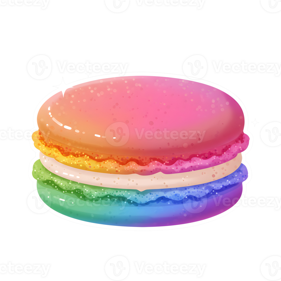 Iridescent Rainbow Macaron with Sparkling Glossy Texture on Transparent Background png
