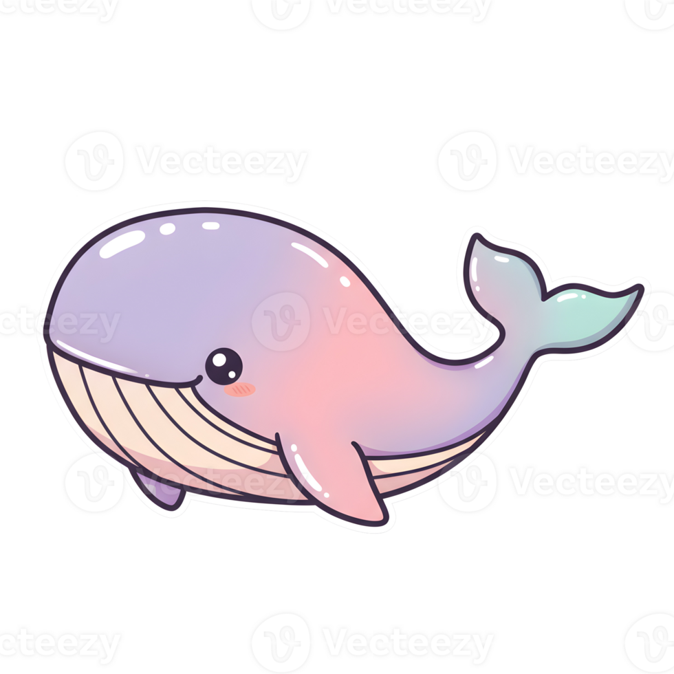 Whimsical Kawaii Whale with a Gentle Smile and Dreamy Pastel Shades on Transparent Background png