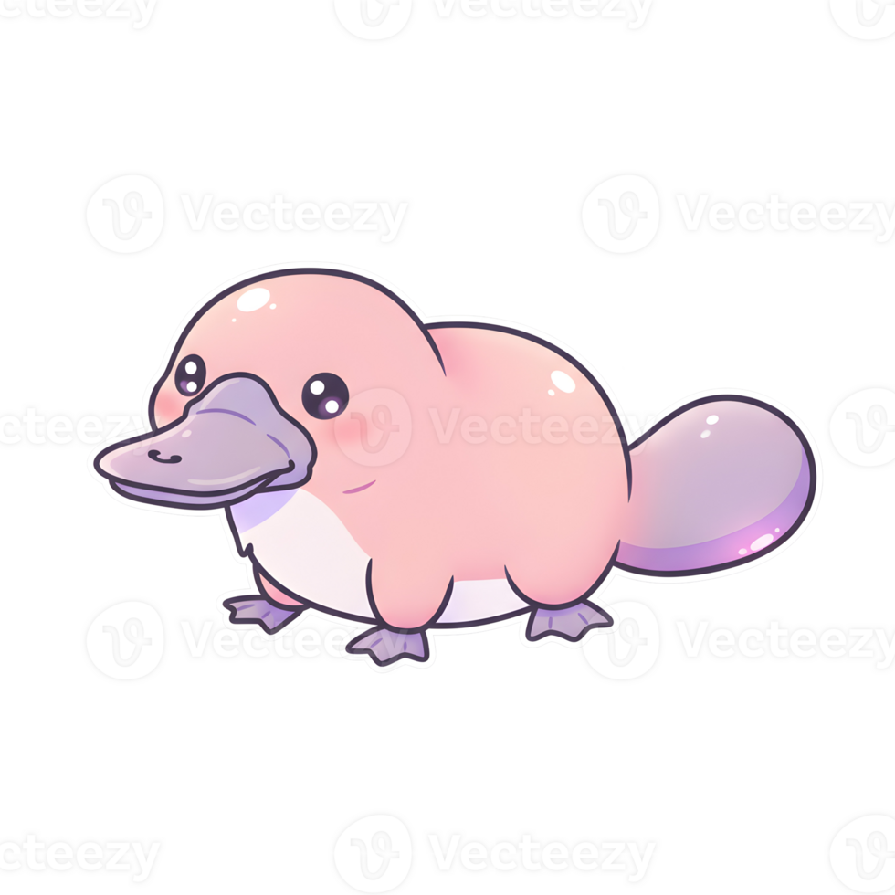 Charming Kawaii Platypus with Blush Pink, Lavender, and Blue Gradient, Featuring a Glossy Finish and Cute Face on Transparent Background png