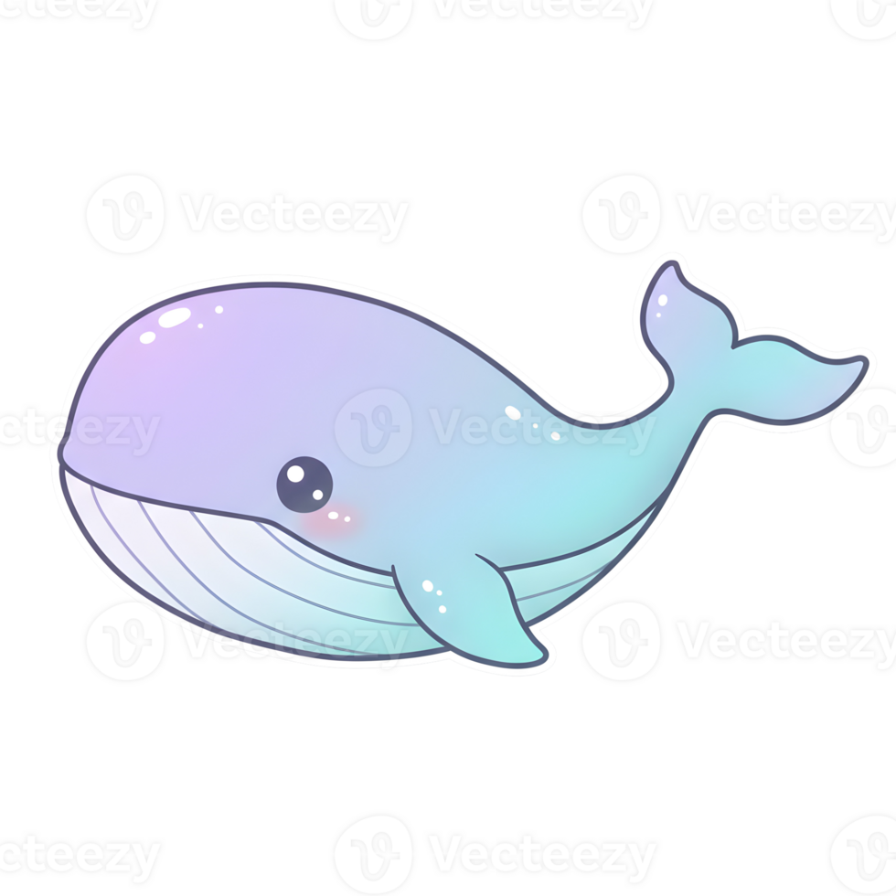 Adorable Cartoon Whale with Glossy Finish and Soft Color Tones on Transparent Background png