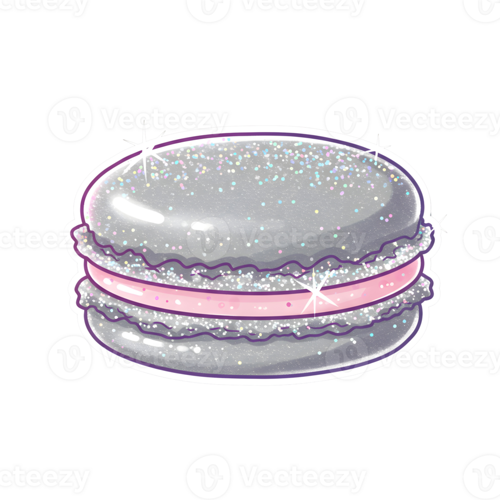 Kawaii Silver Macaron with Sparkling Glitter and Pastel Pink Layers on Transparent Background png