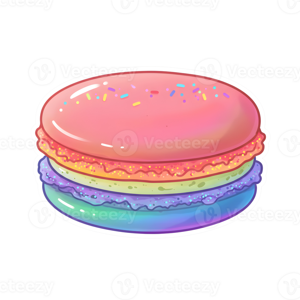 Pastel Macaron with Vibrant Gradient Rainbow Colors and Shimmering Details on Transparent Background png