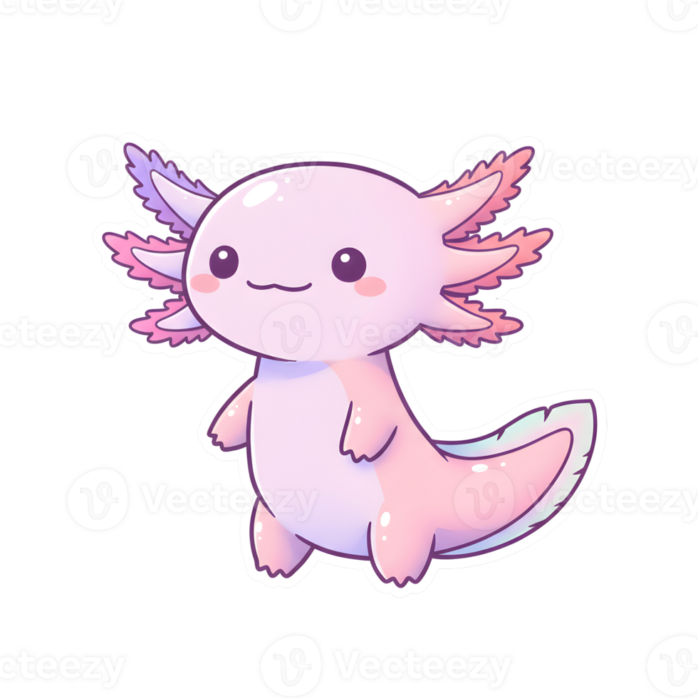 Cute Kawaii Axolotl with Pastel Colors and a Happy Expression on Transparent Background png