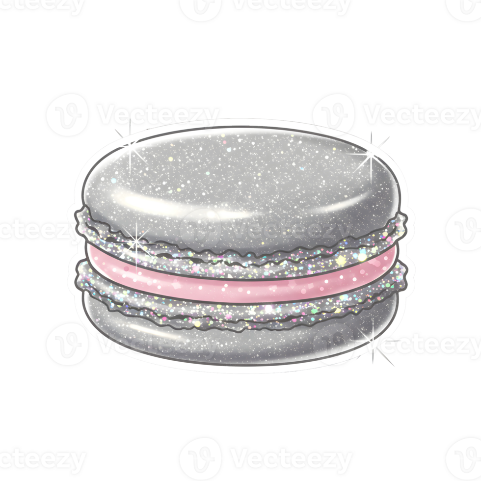 Silver Glitter Macaron with Glossy Sparkle and Soft Pink Filling on Transparent Background png
