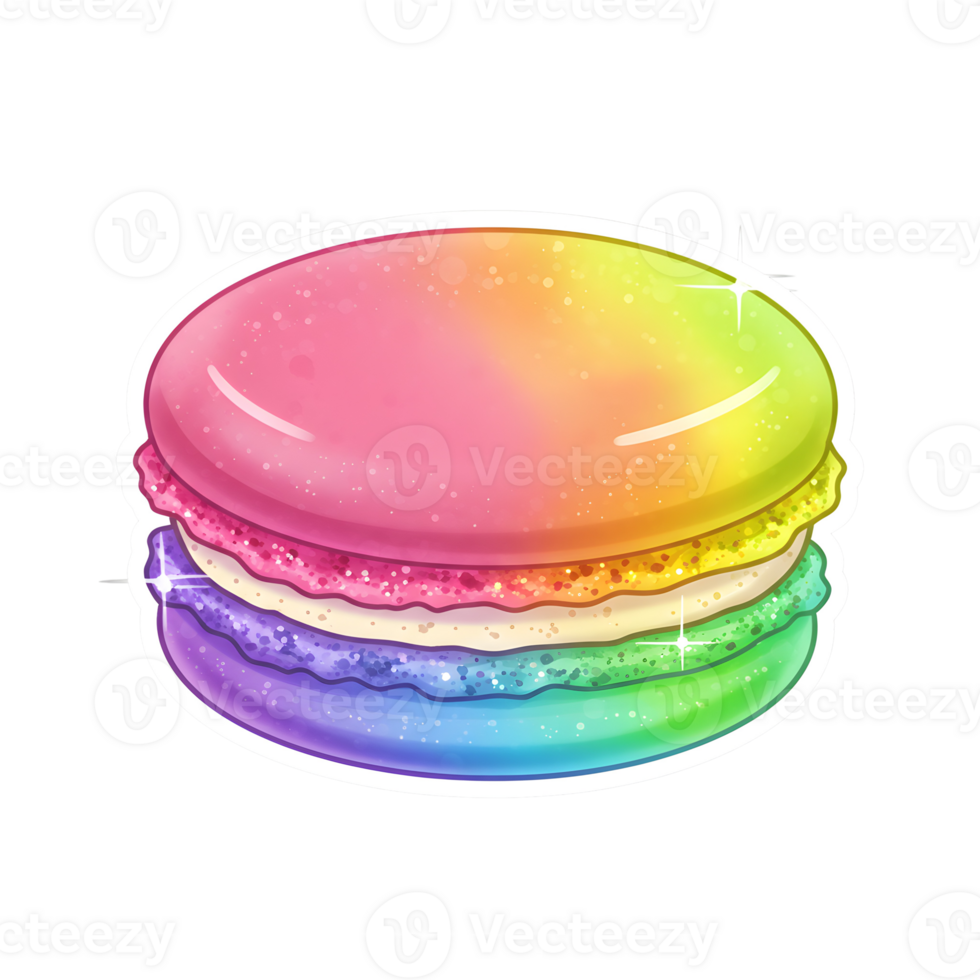 Kawaii Fantasy Macaron with a Glossy, Colorful Finish and Sparkle Effects on Transparent Background png