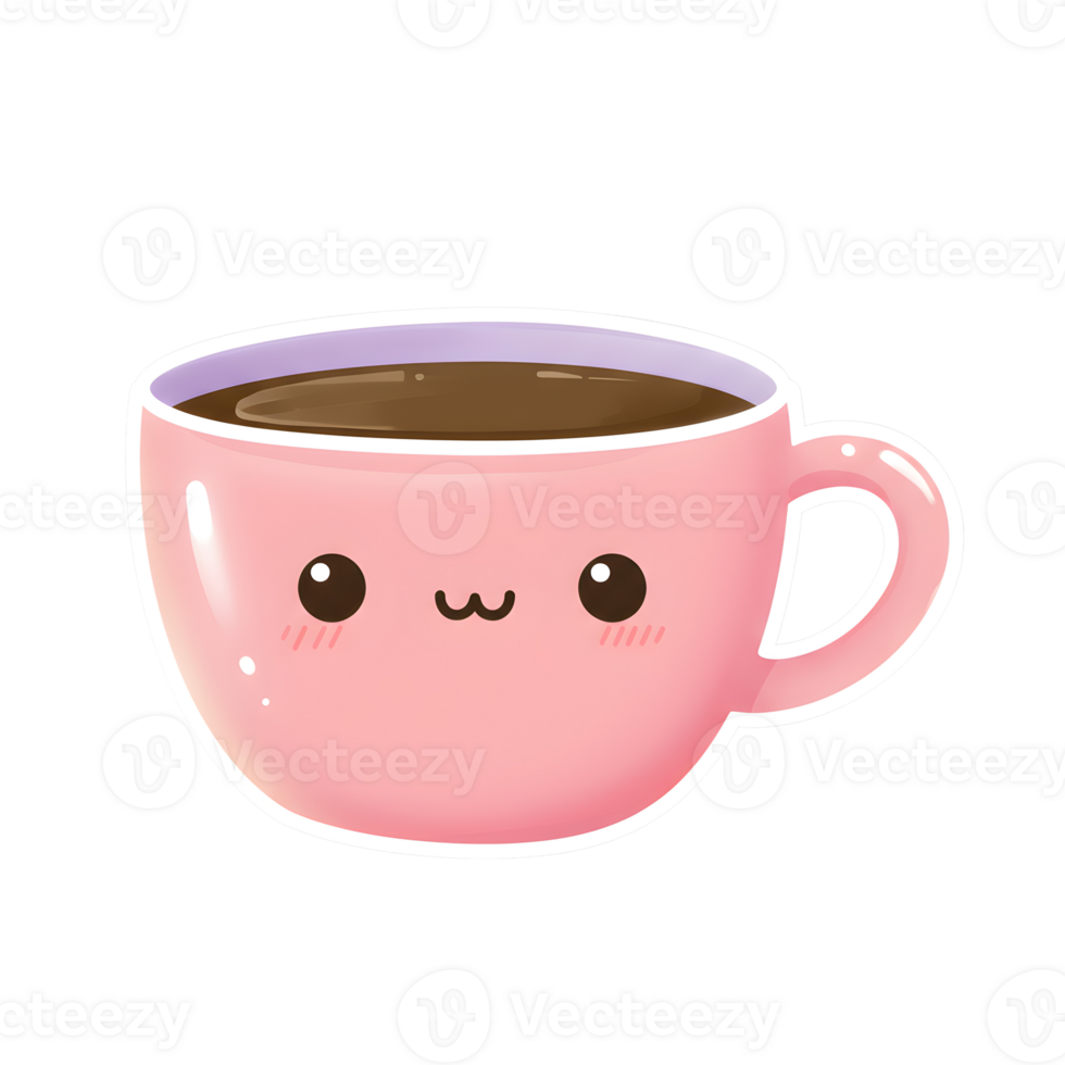 Whimsical Kawaii Coffee Mug with Glossy Finish and Gentle Gradient Colors on Transparent Background png