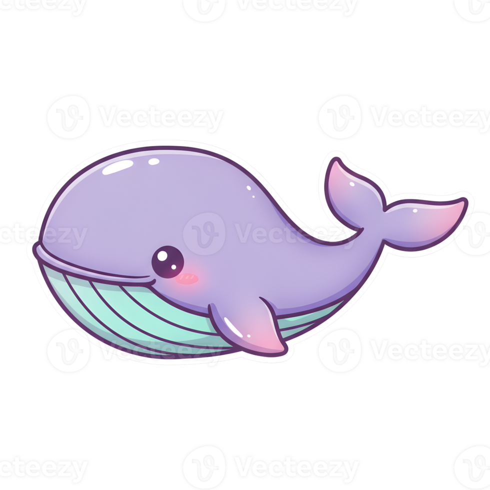 Charming Kawaii Whale with Blush Pink, Lavender, and Mint Gradient, Featuring a Glossy Finish and Cute Face on Transparent Background png