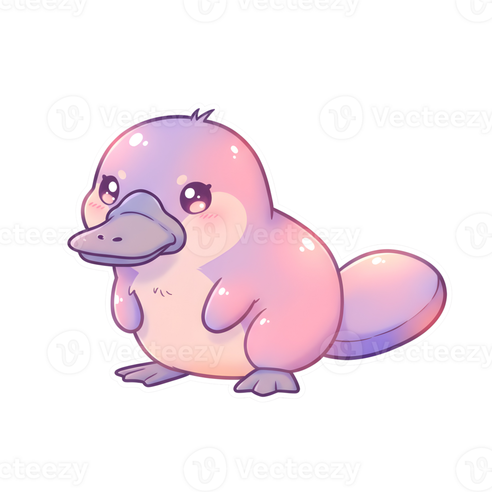 Cute Kawaii Platypus with Pastel Gradient Colors and Glossy Finish on Transparent Background png