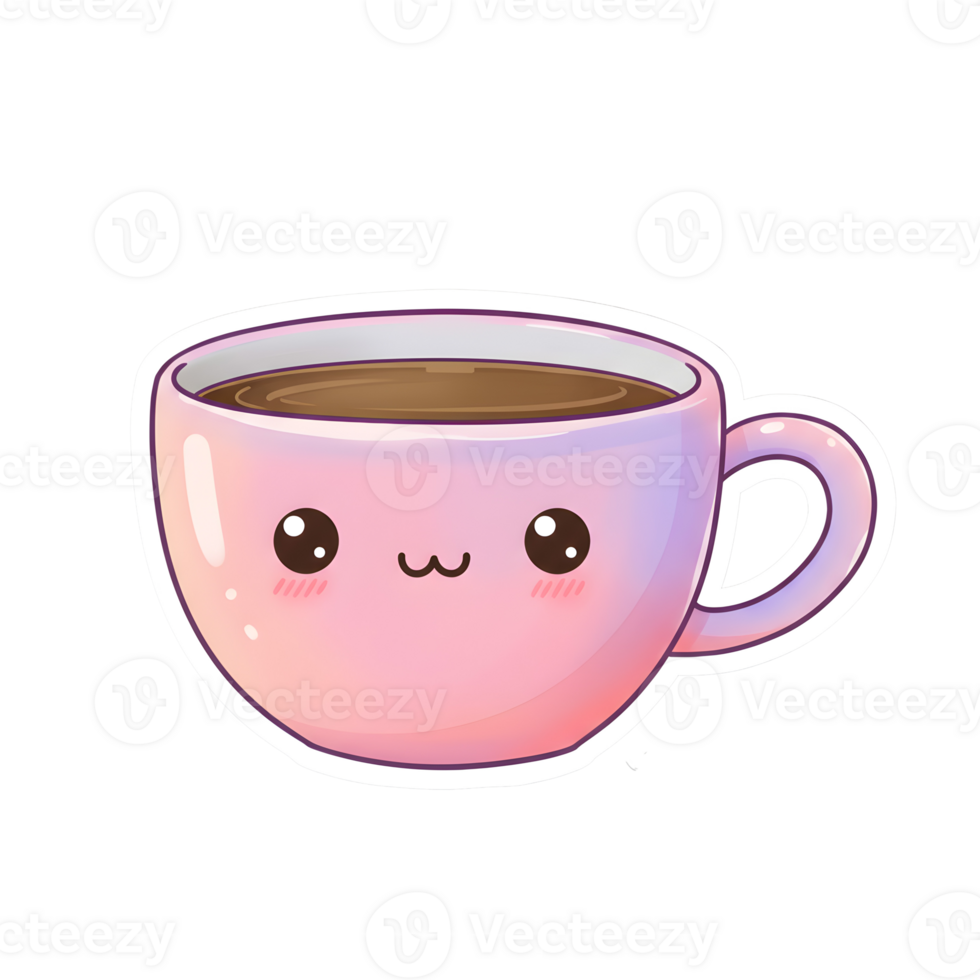Cute Kawaii Coffee Cup with Soft Pastel Gradient and Smiling Face on Transparent Background png
