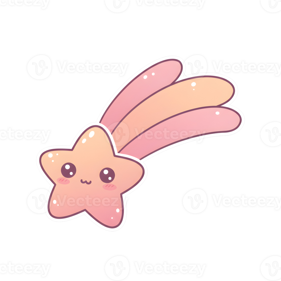 Cute Kawaii Shooting Star with Pastel Gradient and Happy Expression on Transparent Background png