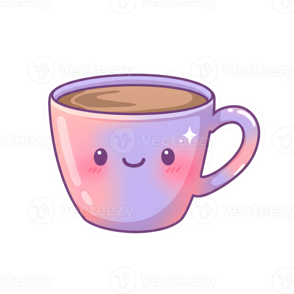 Whimsical Kawaii Latte Cup with Glossy Finish and Smiling Expression on Transparent Background png