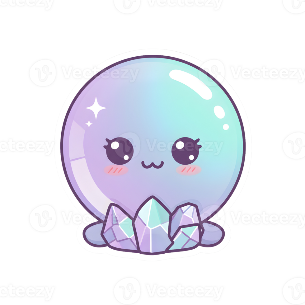 Mystical Kawaii Crystal Ball with Sparkling Pastel Gems and Glossy Finish on Transparent Background png