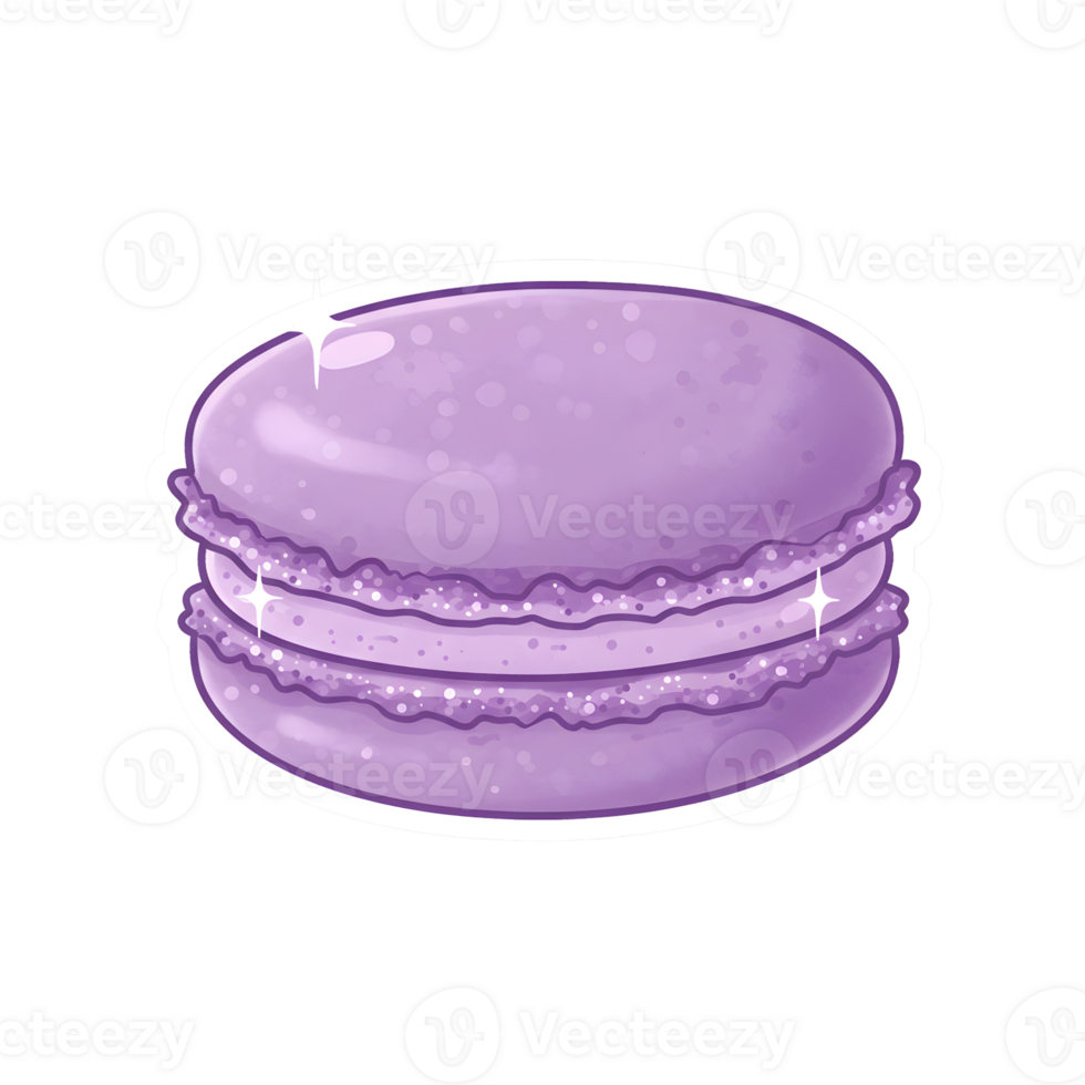 Whimsical Kawaii Macaron in Soft Lavender Shades with a Glossy Surface on Transparent Background png