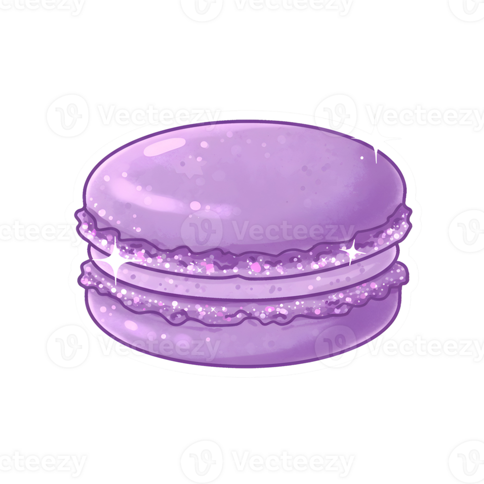 Shiny Lavender Macaron with Glossy Finish and Sparkling Details on Transparent Background png